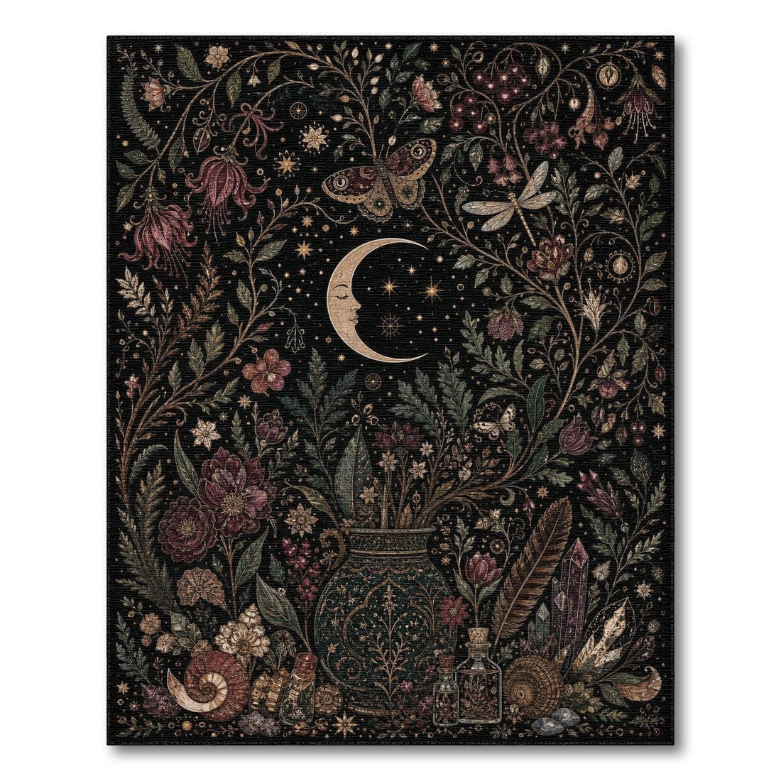 Mystical Moon Floral Purple Area Rug
