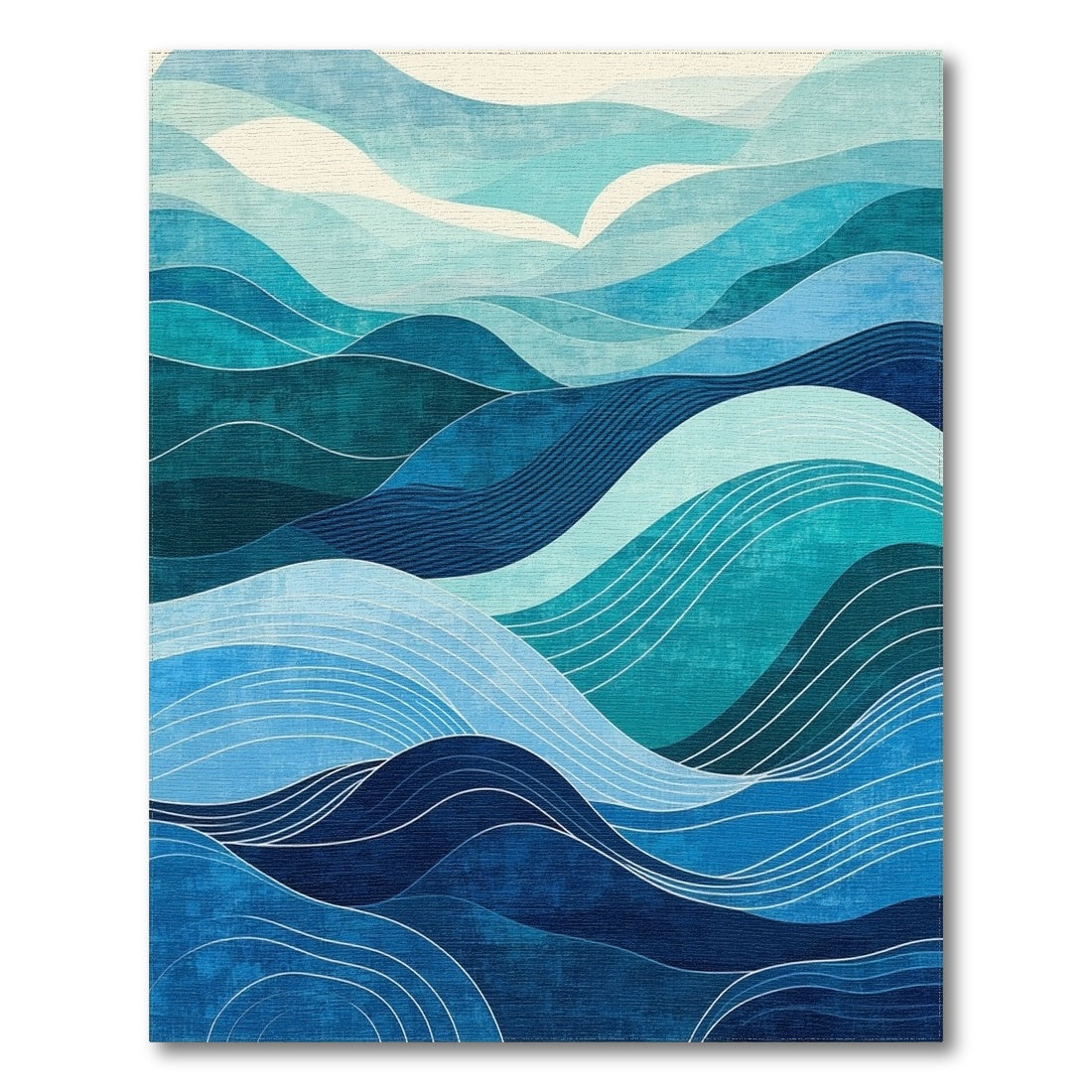 Layered Teal Blue Waves Rug