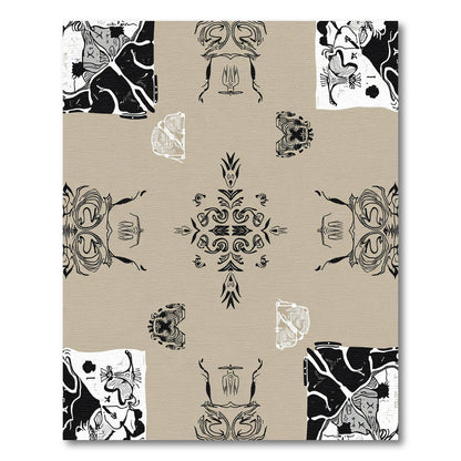 Black White Abstract Organic Medallion Rug