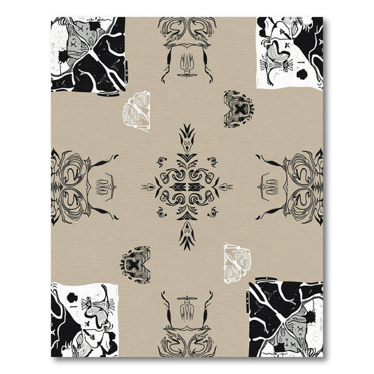 Black White Abstract Organic Medallion Rug