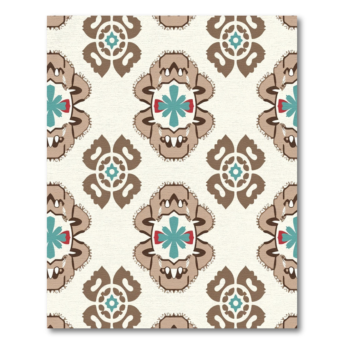 Brown Teal Red Floral Medallion Rug
