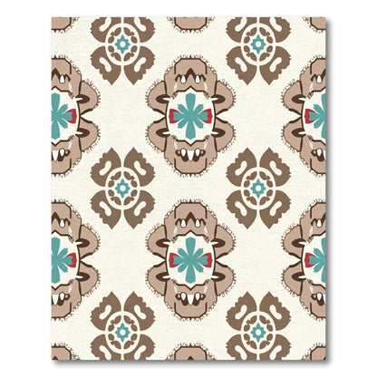 Brown Teal Red Floral Medallion Rug