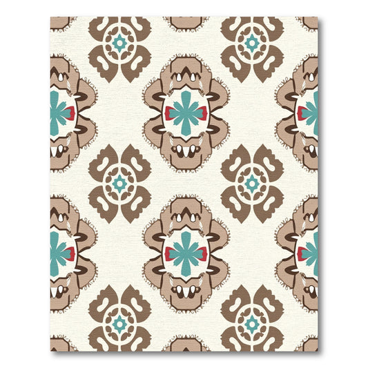 Brown Teal Red Floral Medallion Rug