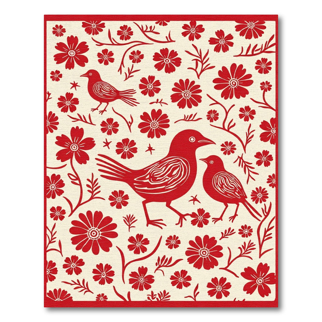 Bright Crimson Avian Floral Companions Rug