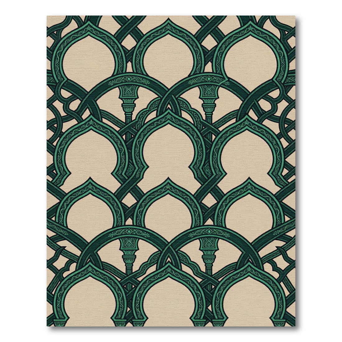 Emerald Green Interlocking Arch Medallions Rug