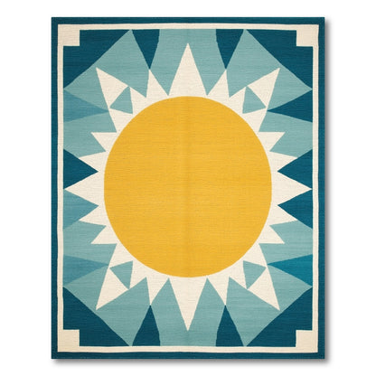Sunburst Blue Teal Geometric Area Rug