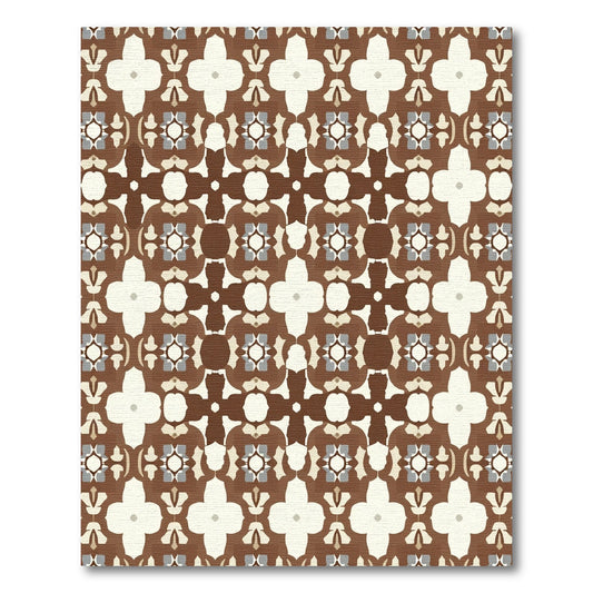 Brown Cream Geometric Abstract Overlay Rug
