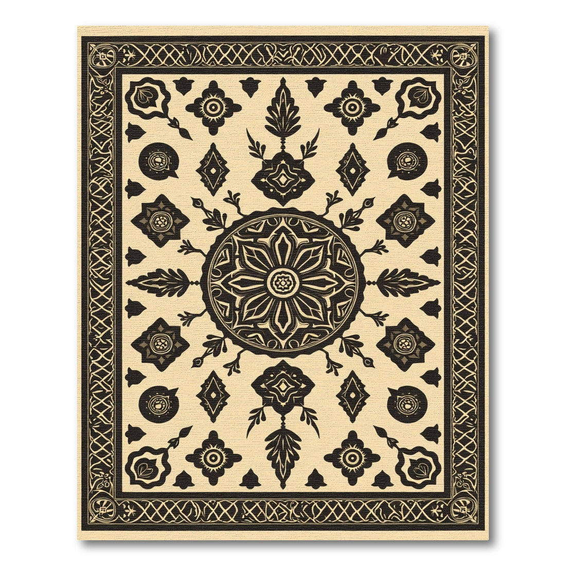 Art Deco Black Floral Mandala Rug