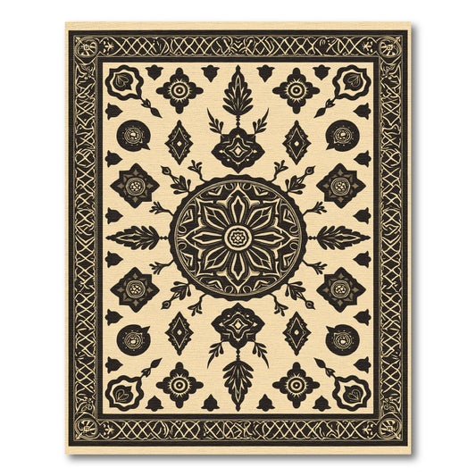 Art Deco Black Floral Mandala Rug