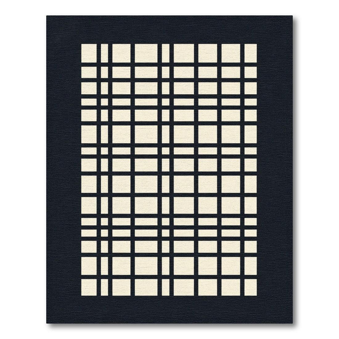 Cream and Black Plaid Grid Rug
