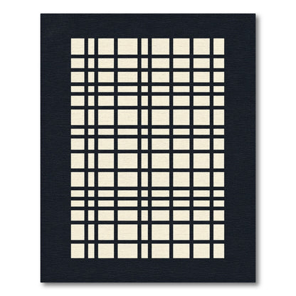 Cream and Black Plaid Grid Rug