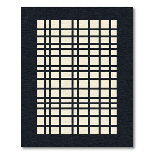 Cream and Black Plaid Grid Rug