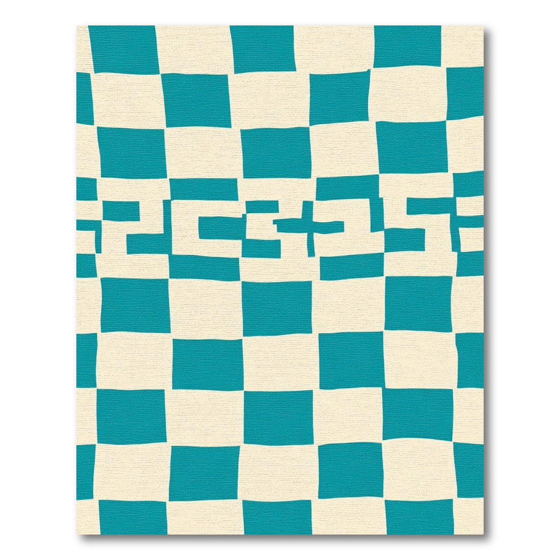 Aqua Cream Jagged Checkered Rug