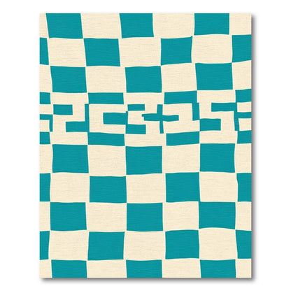 Aqua Cream Jagged Checkered Rug