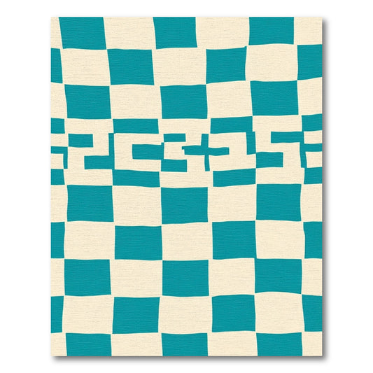 Aqua Cream Jagged Checkered Rug