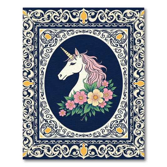 Elegant Unicorn Floral Meadow Frame Rug