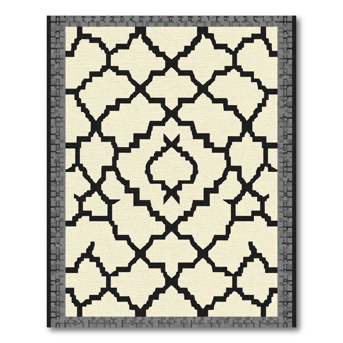 Cream Black Quatrefoil Geometric Layout Rug