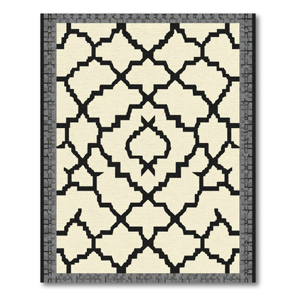 Cream Black Quatrefoil Geometric Layout Rug