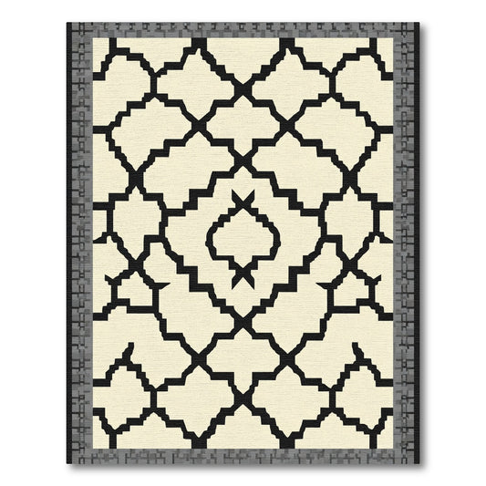 Cream Black Quatrefoil Geometric Layout Rug