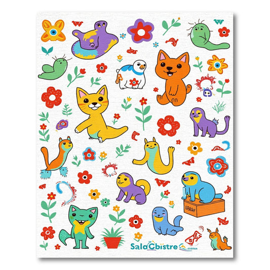 Playful Animals And Flowers Illustration Rug