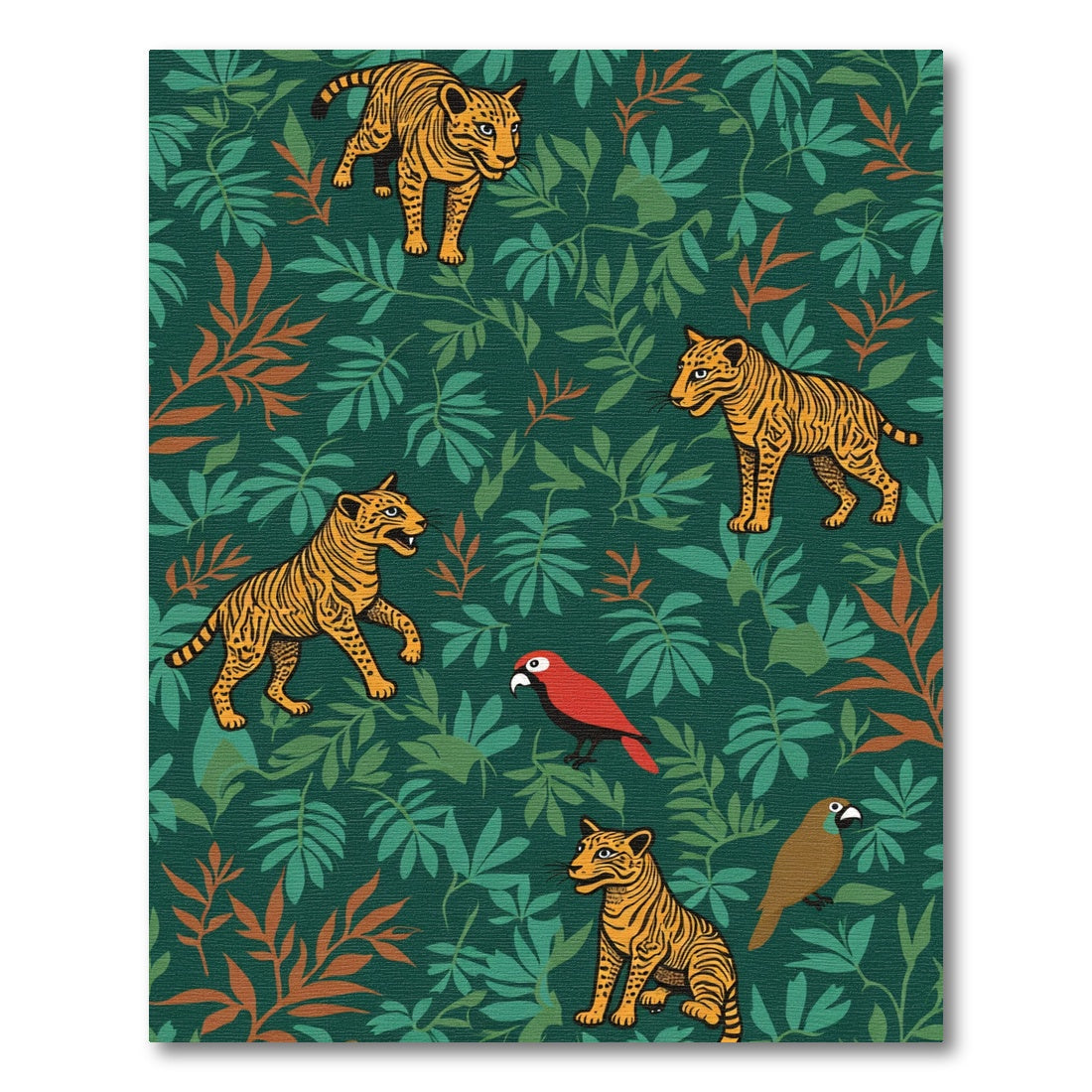 Vibrant Jungle Tiger Parrot Scene Rug