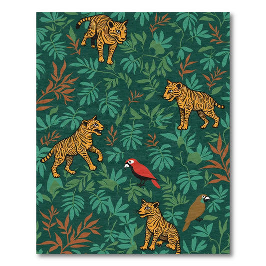 Vibrant Jungle Tiger Parrot Scene Rug
