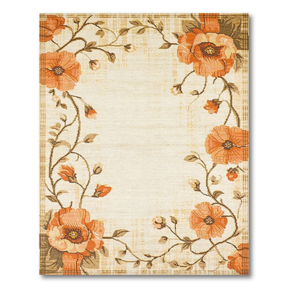 Orange Poppy Floral Vintage Rug
