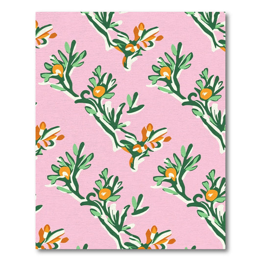 Pink Coral Green Branch Citrus Rug