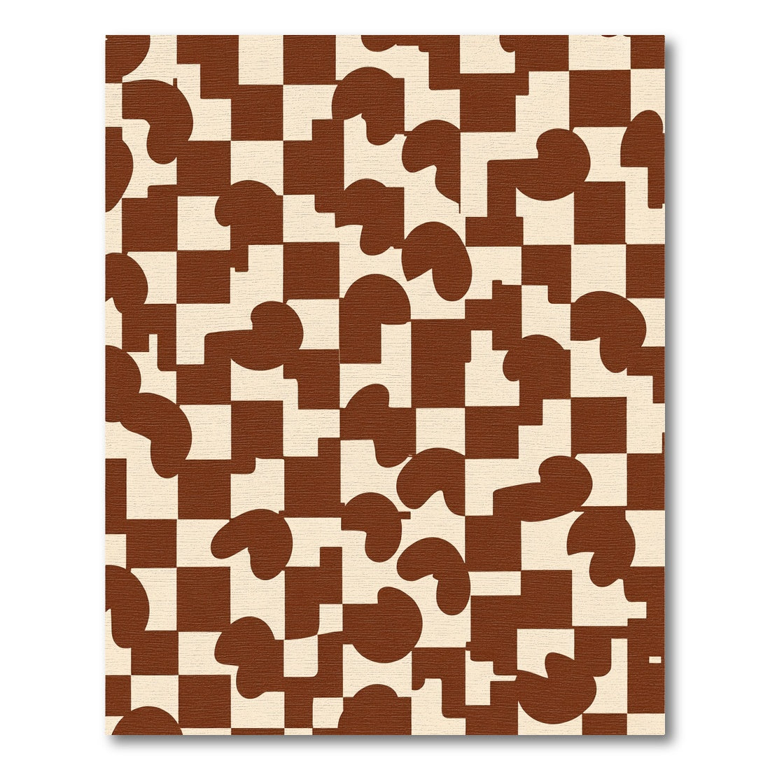Brown Cream Checkered Organic Shapes Rug