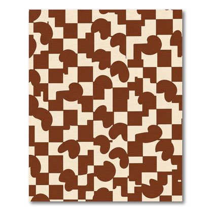 Brown Cream Checkered Organic Shapes Rug