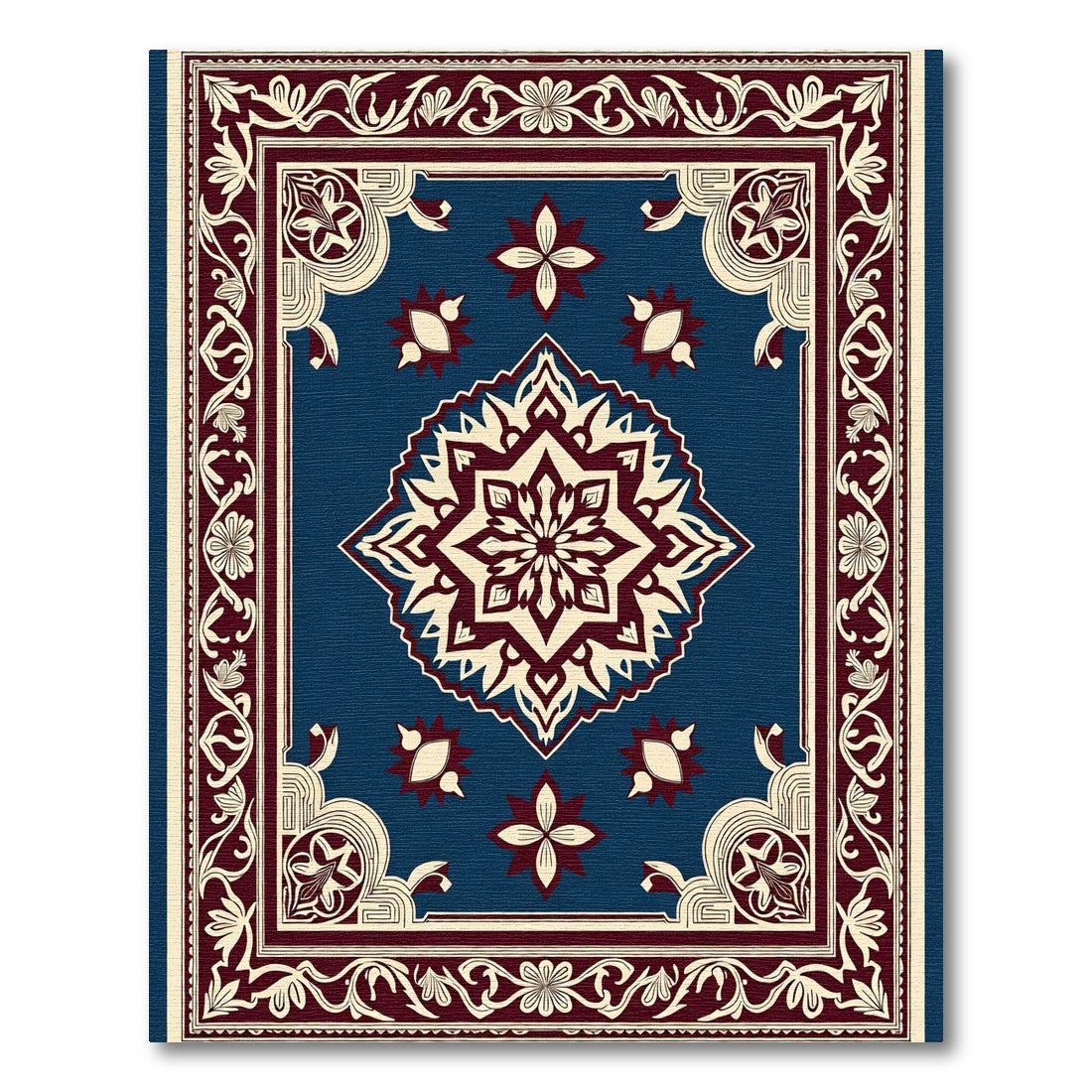 Deep Blue Maroon Floral Medallion Rug