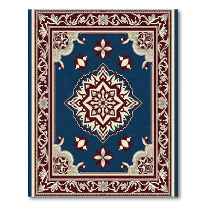 Deep Blue Maroon Floral Medallion Rug