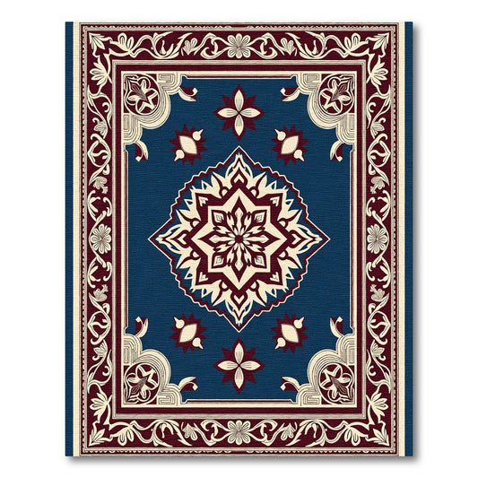 Deep Blue Maroon Floral Medallion Rug