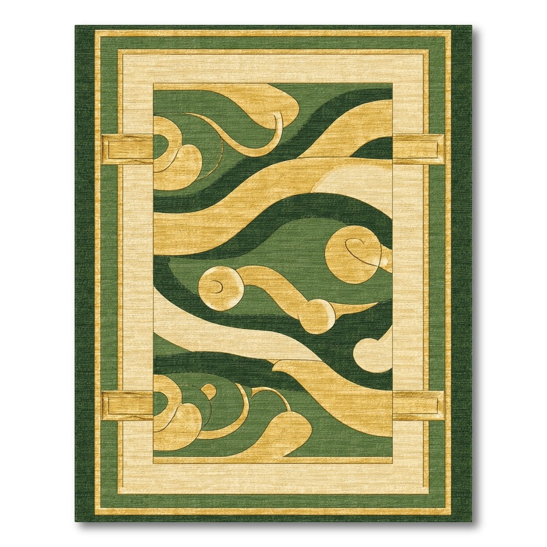 Green Gold Abstract Swirl Area Rug