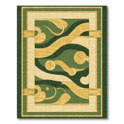 Green Gold Abstract Swirl Area Rug