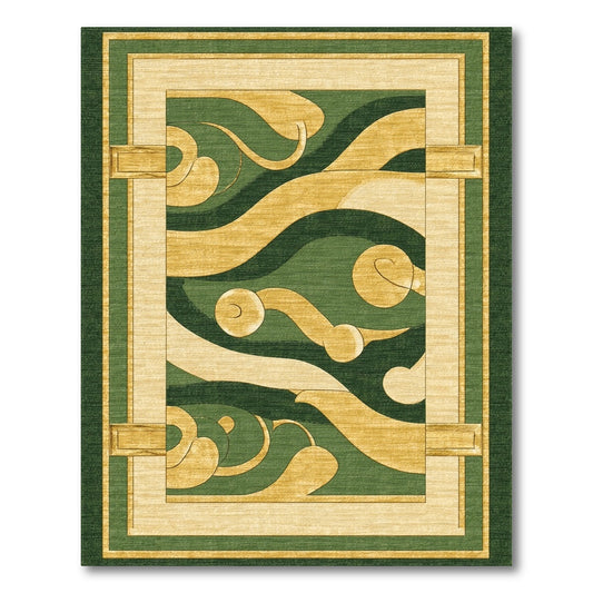Green Gold Abstract Swirl Area Rug