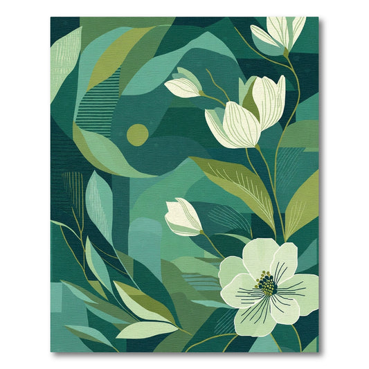 Abstract Emerald Floral Botanical Landscape Rug