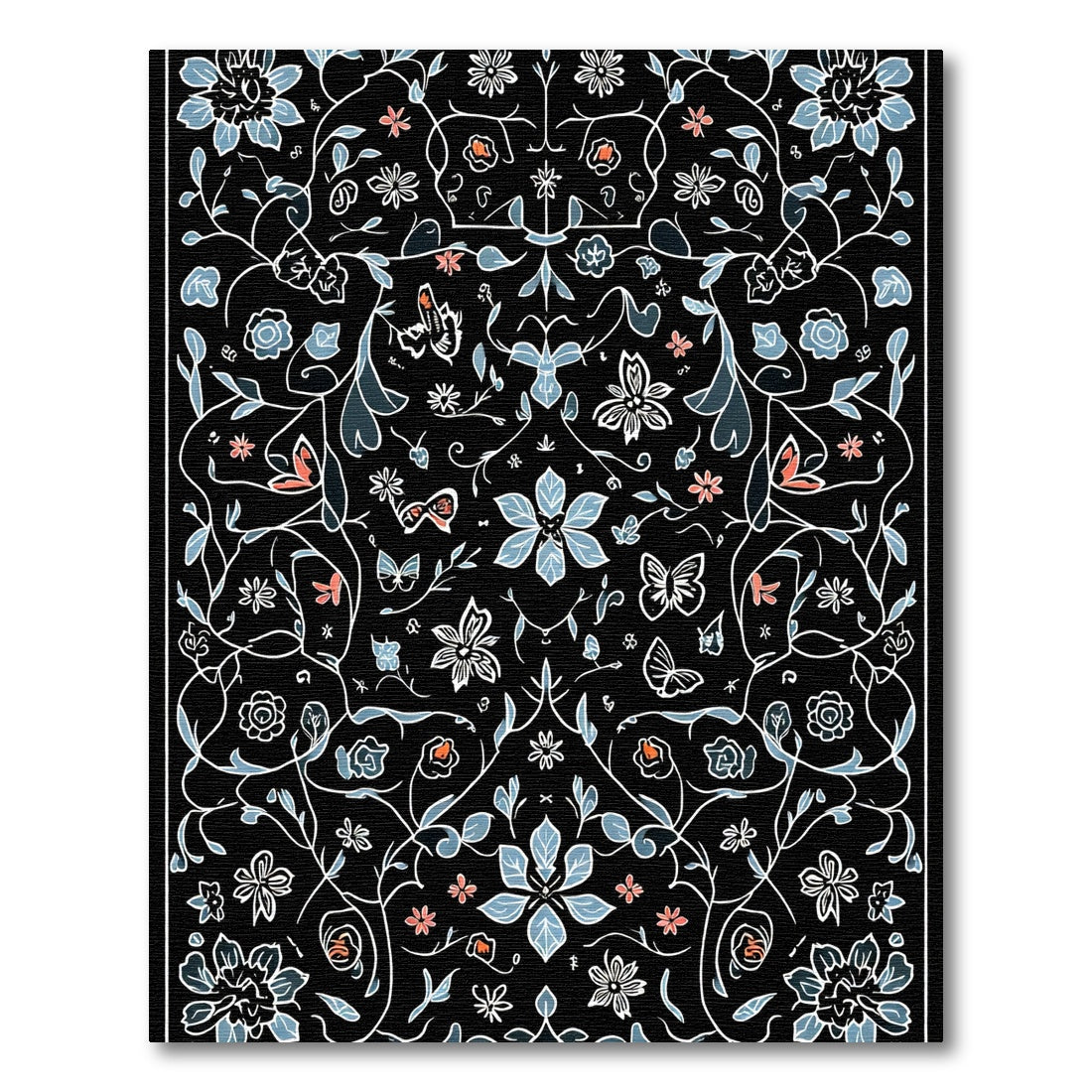 Midnight Garden Floral Butterfly Whimsy Rug