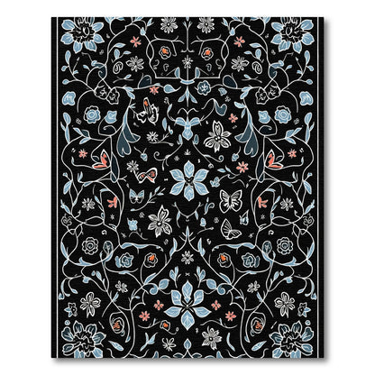 Midnight Garden Floral Butterfly Whimsy Rug