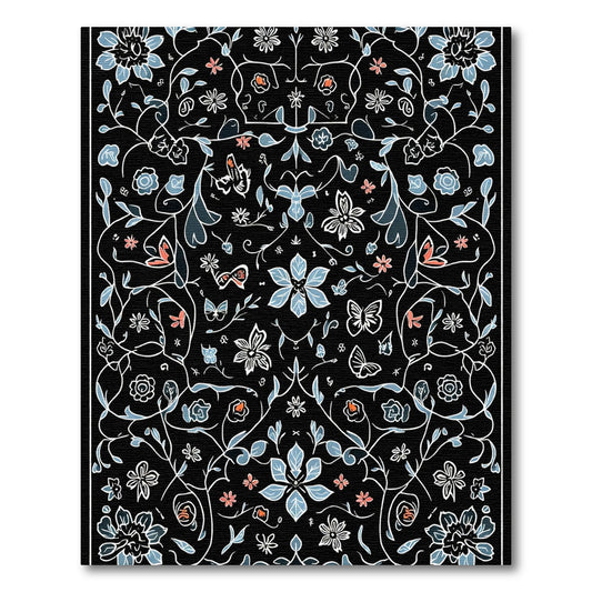 Midnight Garden Floral Butterfly Whimsy Rug
