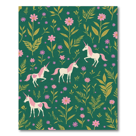 Green Floral Unicorn Meadow Rug
