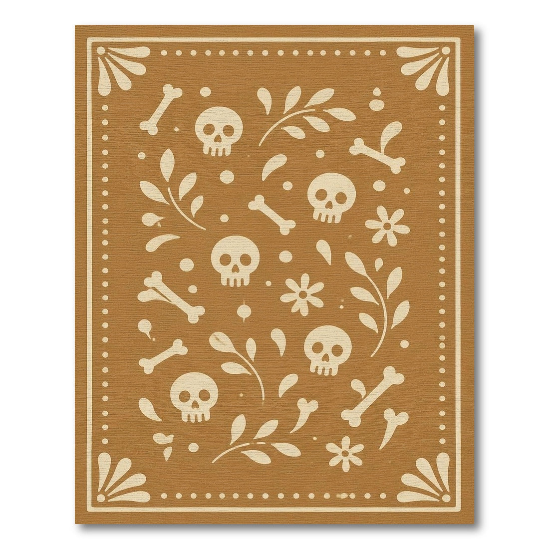 Brown Skull Floral Washable Area Rug
