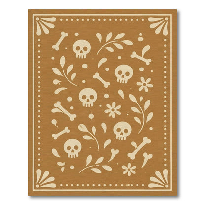 Brown Skull Floral Washable Area Rug