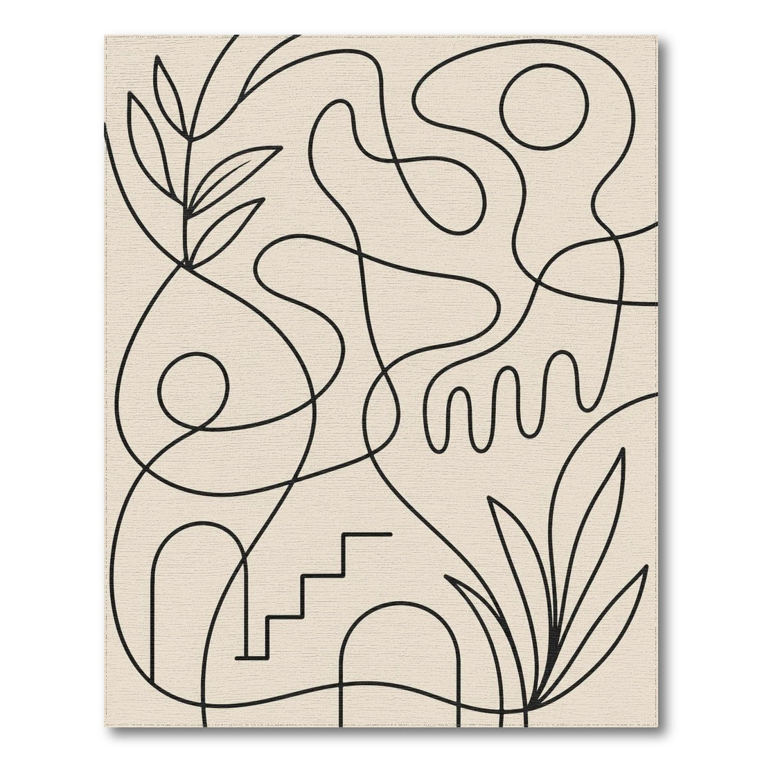 Abstract Area Abstract Line Art Beige Area Rug