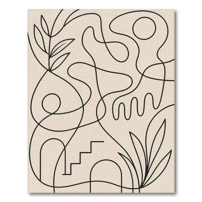 Abstract Area Abstract Line Art Beige Area Rug