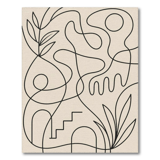 Abstract Area Abstract Line Art Beige Area Rug