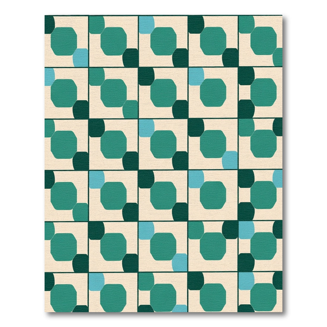Teal Green Octagon Square Grid Rug
