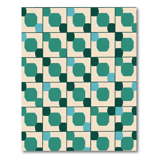 Teal Green Octagon Square Grid Rug
