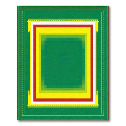 Abstract Green Yellow Red Layered Rug