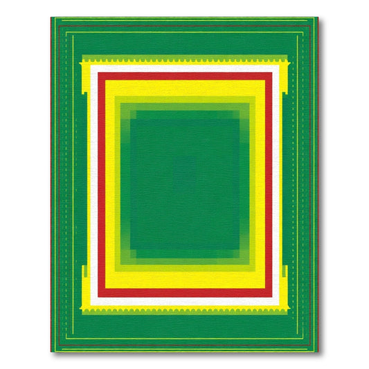 Abstract Green Yellow Red Layered Rug